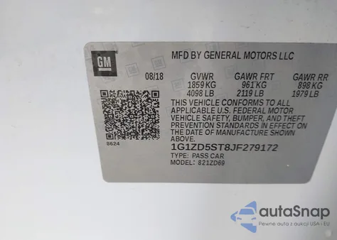 2018 Chevrolet Malibu Lt z USA, uszkodzony, nr VIN 1G1ZD5ST8JF279172